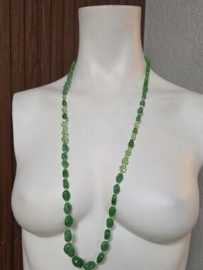 Green Beaded Long Necklace - Women's Jewelry